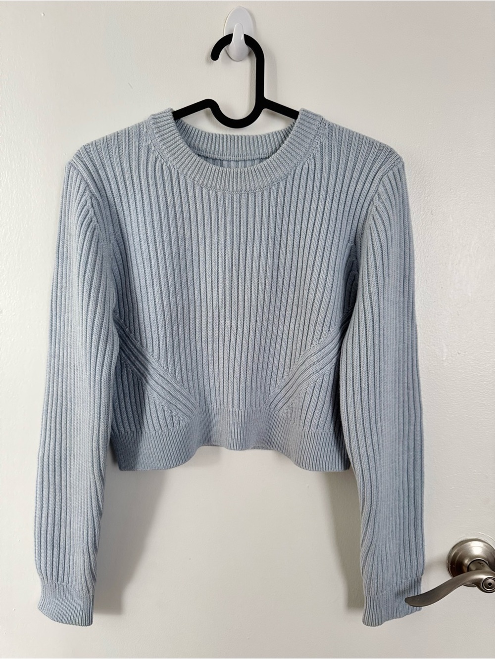 Aritzia Wilfred Merino Wool Ribbed Cropped Sweater in Blue